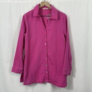Soft Surroundings Escambia Pink Gauze Cotton Tunic Button Shirt Womens Size S